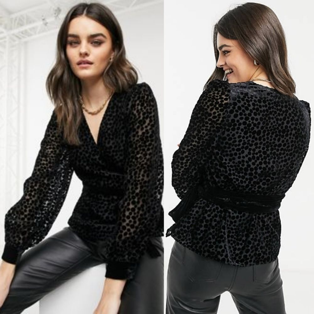 NWT|& Other Stories Sheer Black Velvet Long Sleeve Wrap Top, Size 2